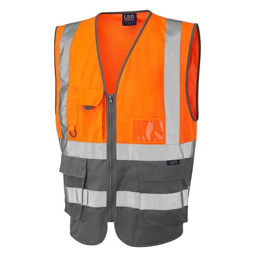Leo Lynton ISO 20471 Class 1 Superior Waistcoat Orange/Grey