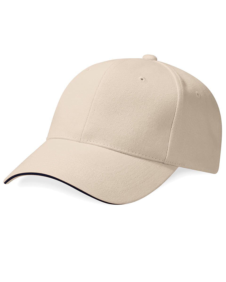 Beechfield Pro Style Heavy Cap in Stone / French Navy (Product Code: B65)