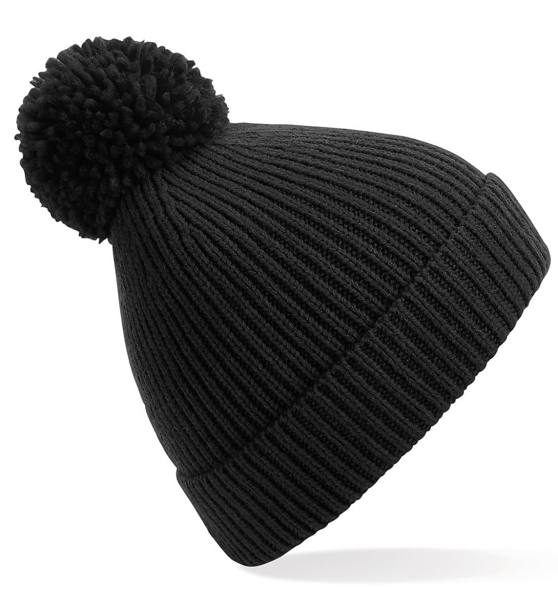Beechfield Knit Ribbed Pom Pom Beanie Hat in Black (Product Code: B382)