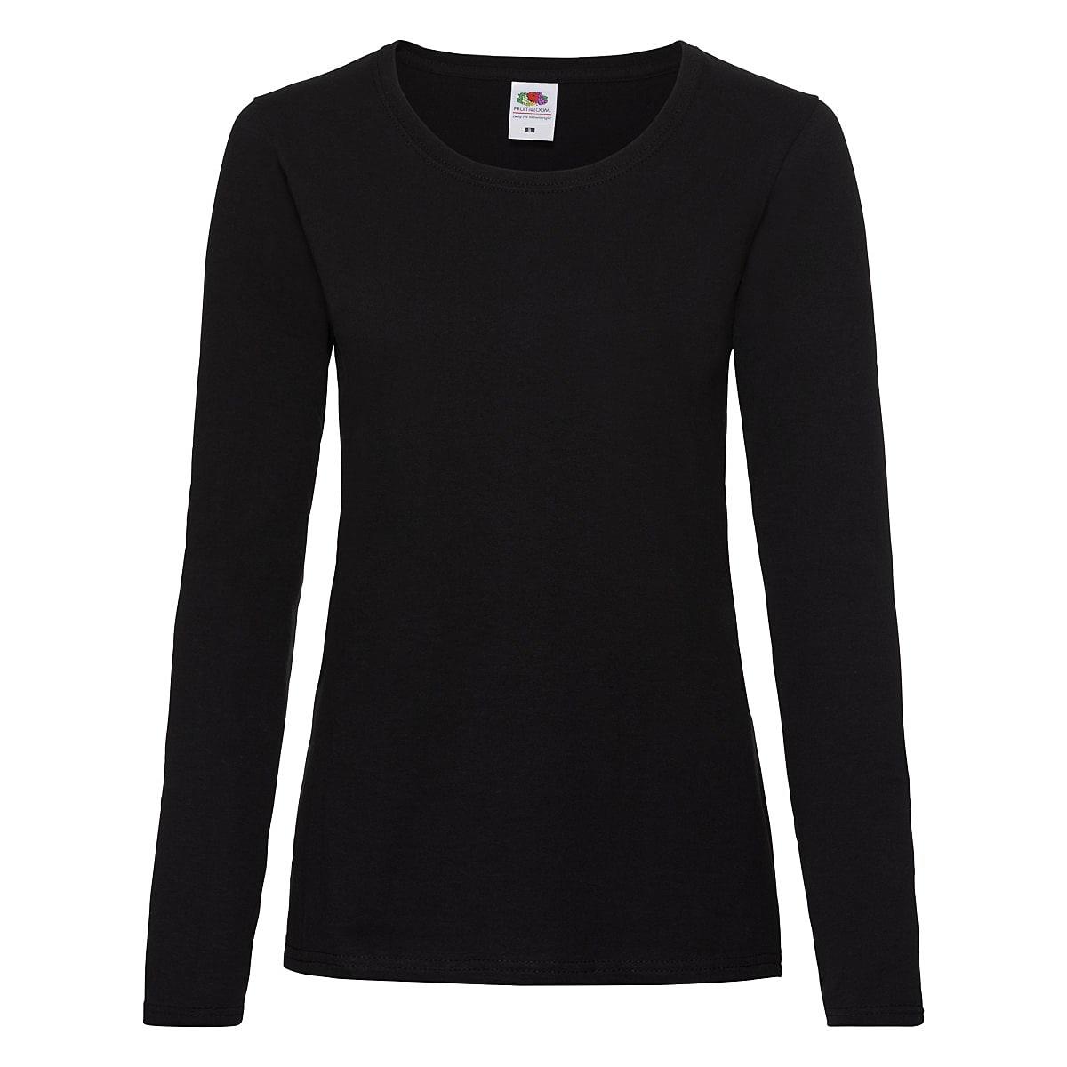 Fruit Of The Loom Lady-Fit Valueweight Long-Sleeve T-Shirt in Black (Product Code: 61404)