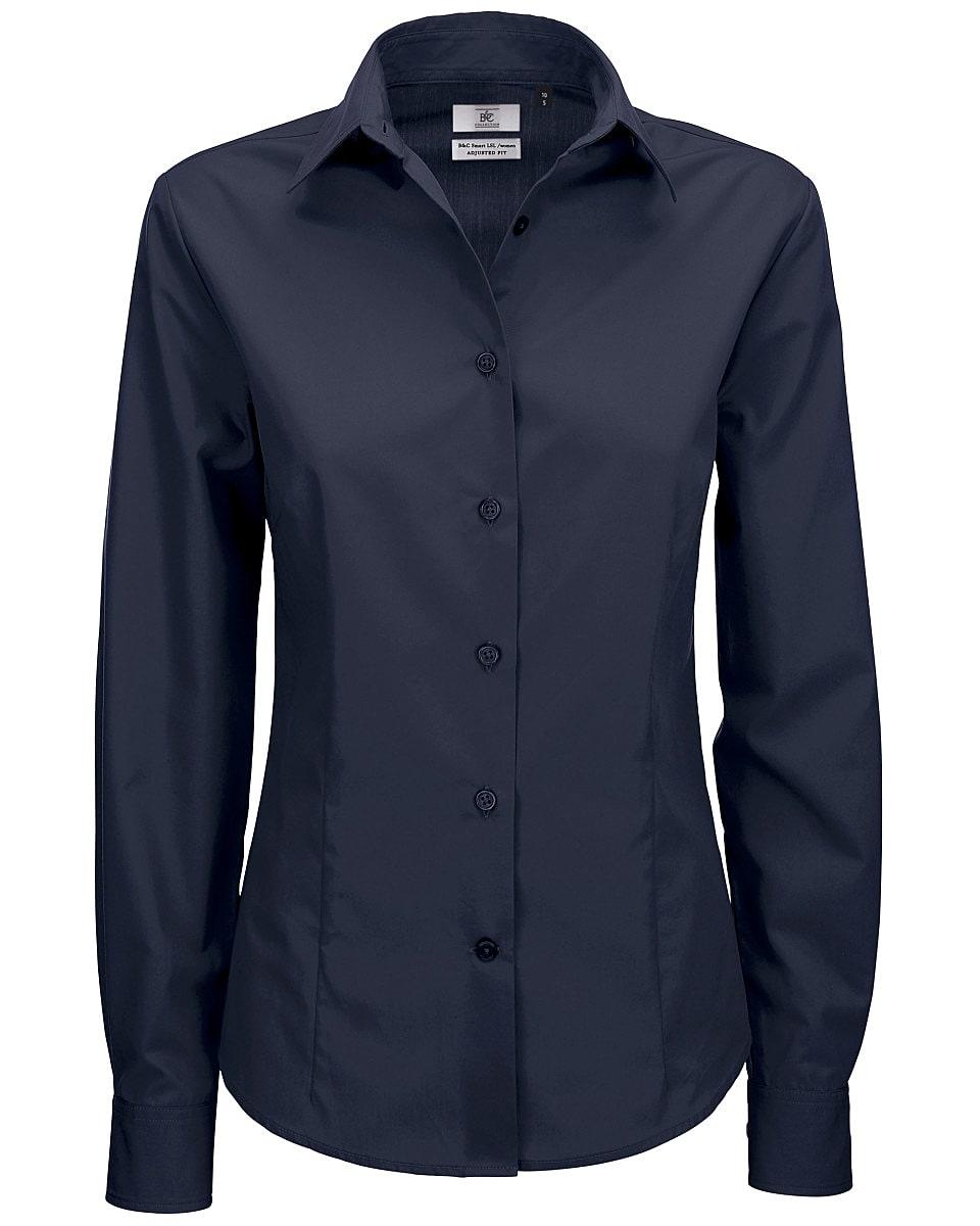 B&C Womens Smart Long-Sleeve Poplin Shirt in Navy Blue (Product Code: SWP63)