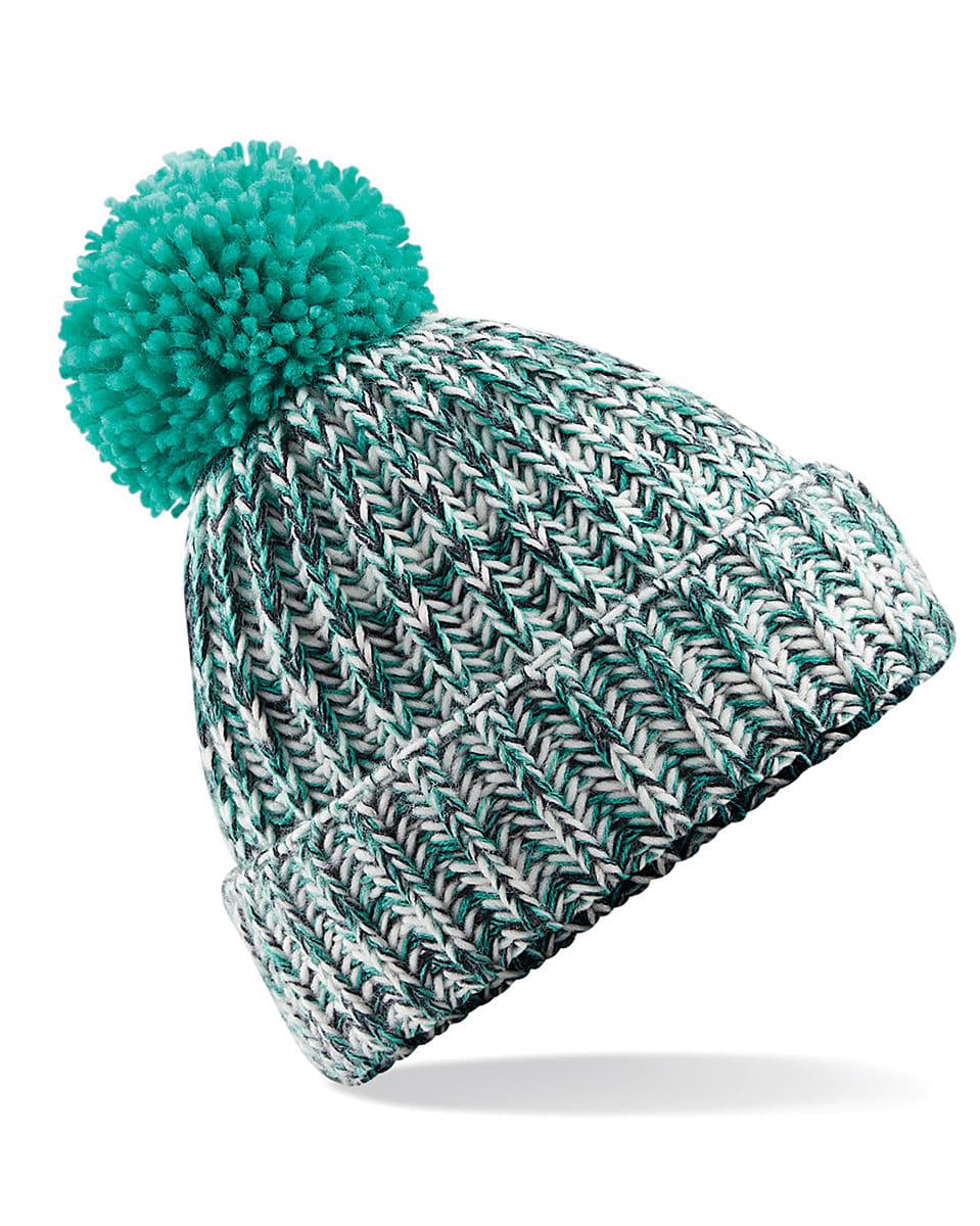 Beechfield Twist-Knit Pom Pom Beanie Hat in Turquoise Twist (Product Code: B485)