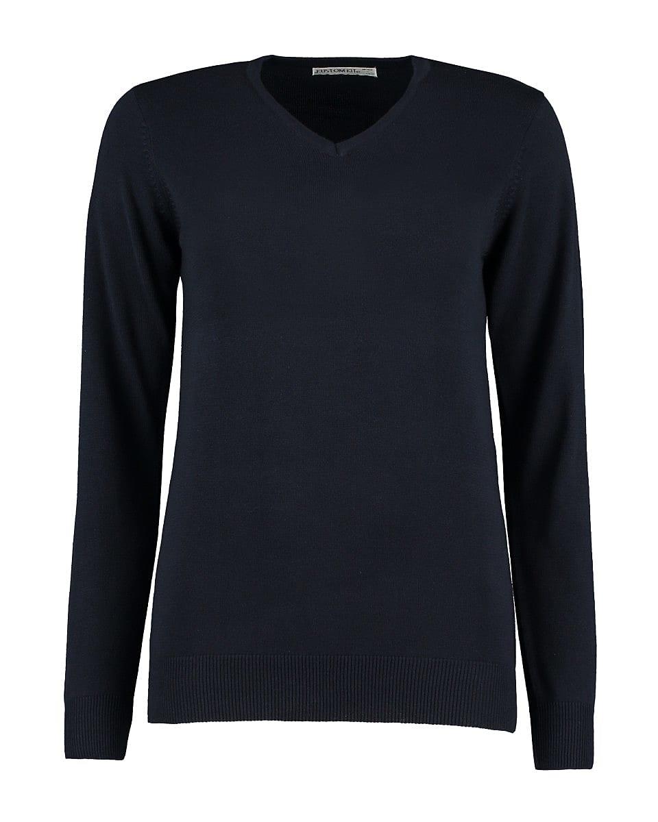 Kustom Kit Womens Arundel Long-Sleeve V-Neck Sweater in Navy Blue (Product Code: KK353)