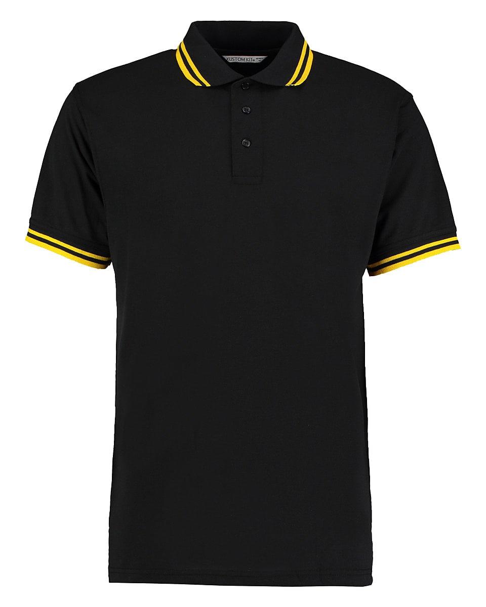 Kustom Kit Mens Tipped Pique Polo Shirt in Black / Yellow (Product Code: KK409)