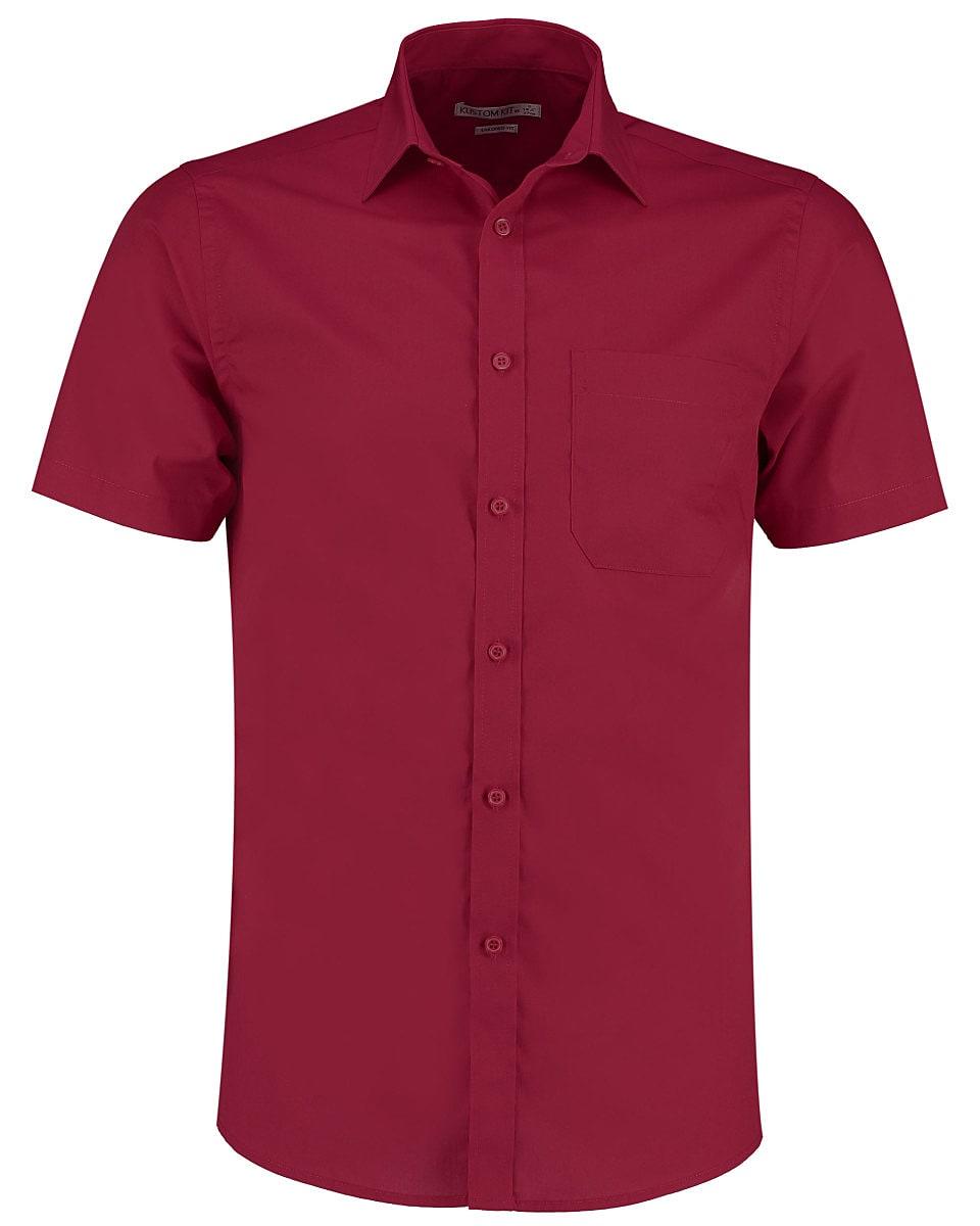 Kustom Kit Mens Short-Sleeve Poplin Shirt in Claret (Product Code: KK141)
