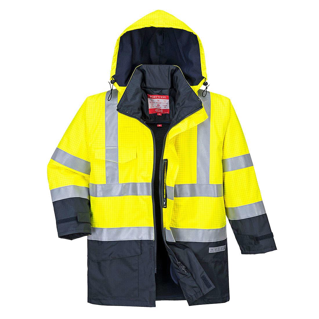 Portwest Bizflame Rain Hi-Viz Multi-Protection Jacket in Yellow / Navy (Product Code: S779)