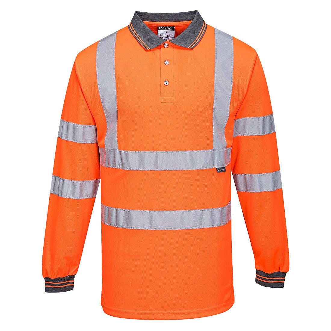 Portwest Hi-Viz Long-Sleeved Polo Shirt in Orange (Product Code: S277)