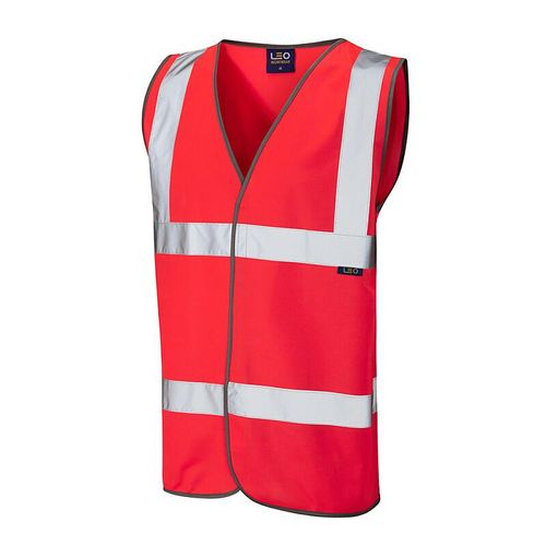 Leo Tarka ISO 20471 Class 2 Waistcoat High Vis Red