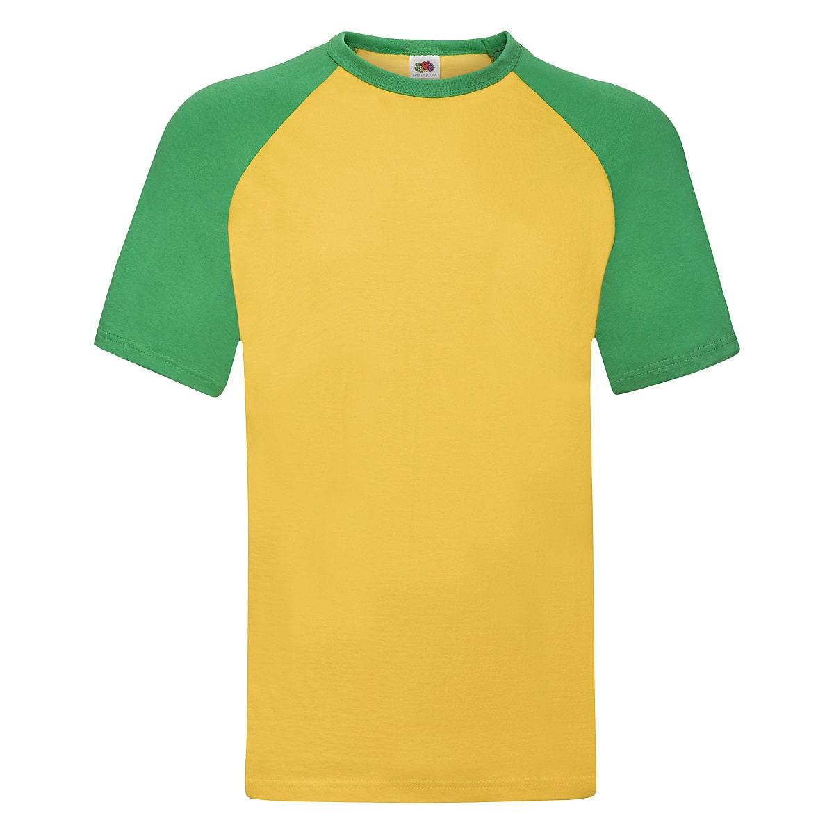 Fruit Of The Loom Short-Sleeve Baseball T-Shirt in Sunflower / Kelly Green (Product Code: 61026)
