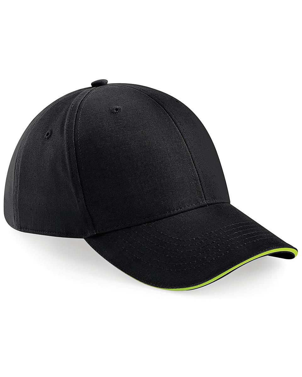Beechfield Athleisure 6 Panel Cap in Black / Lime Green (Product Code: B20)