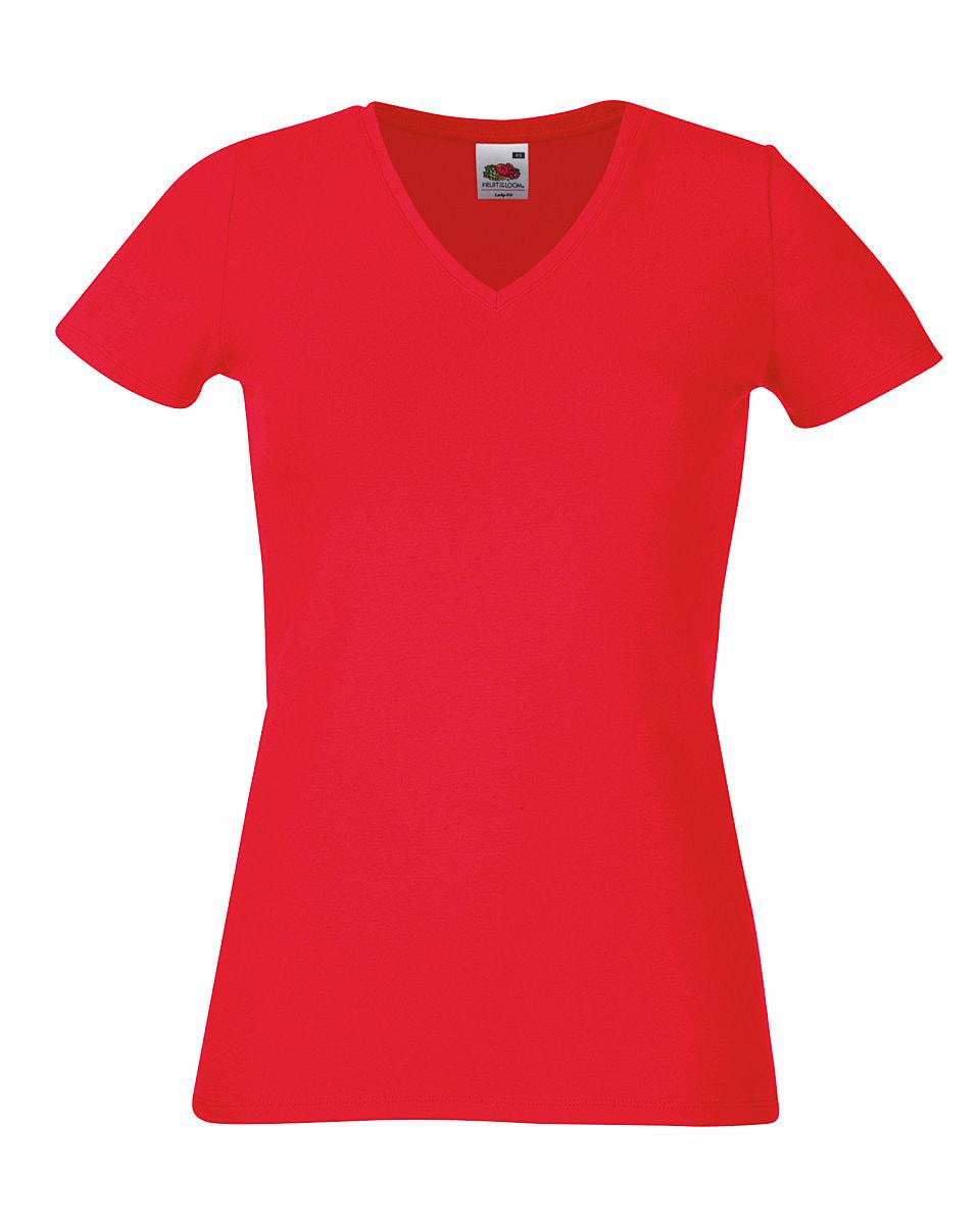 Fruit Of The Loom Lady-Fit V-Neck T-Shirt in Red (Product Code: 61382)