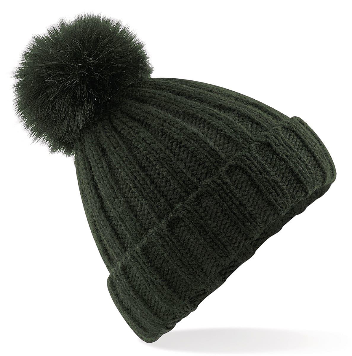 Beechfield Verbier Fur Pop Pom Beanie Hat in Dark Olive (Product Code: B413)