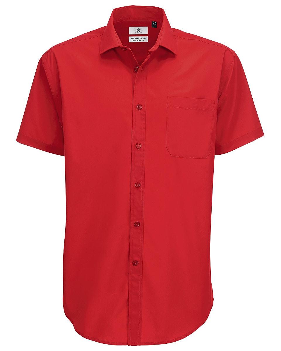 B&C Mens Smart Short-Sleeve Shirt in Deep Red (Product Code: SMP62)