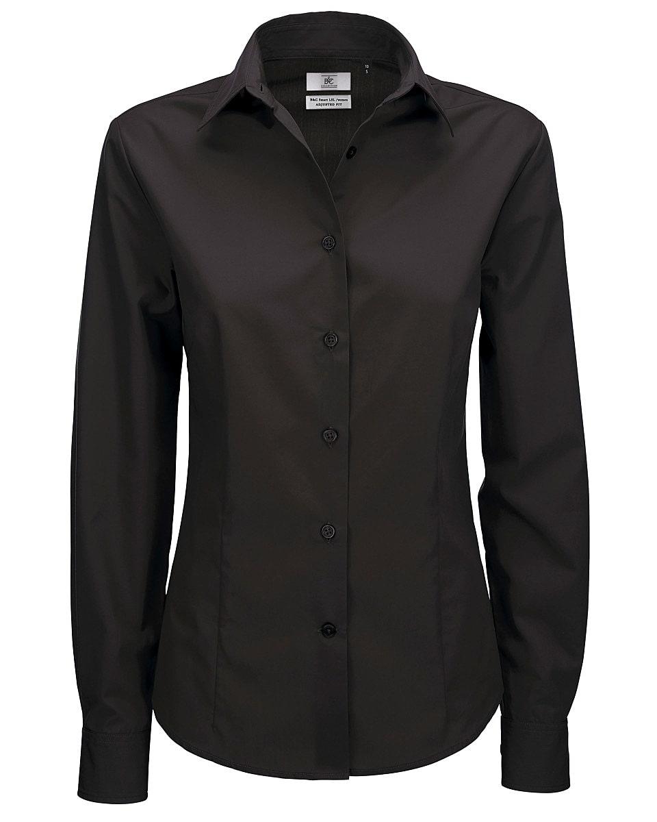 B&C Womens Smart Long-Sleeve Poplin Shirt in Black (Product Code: SWP63)
