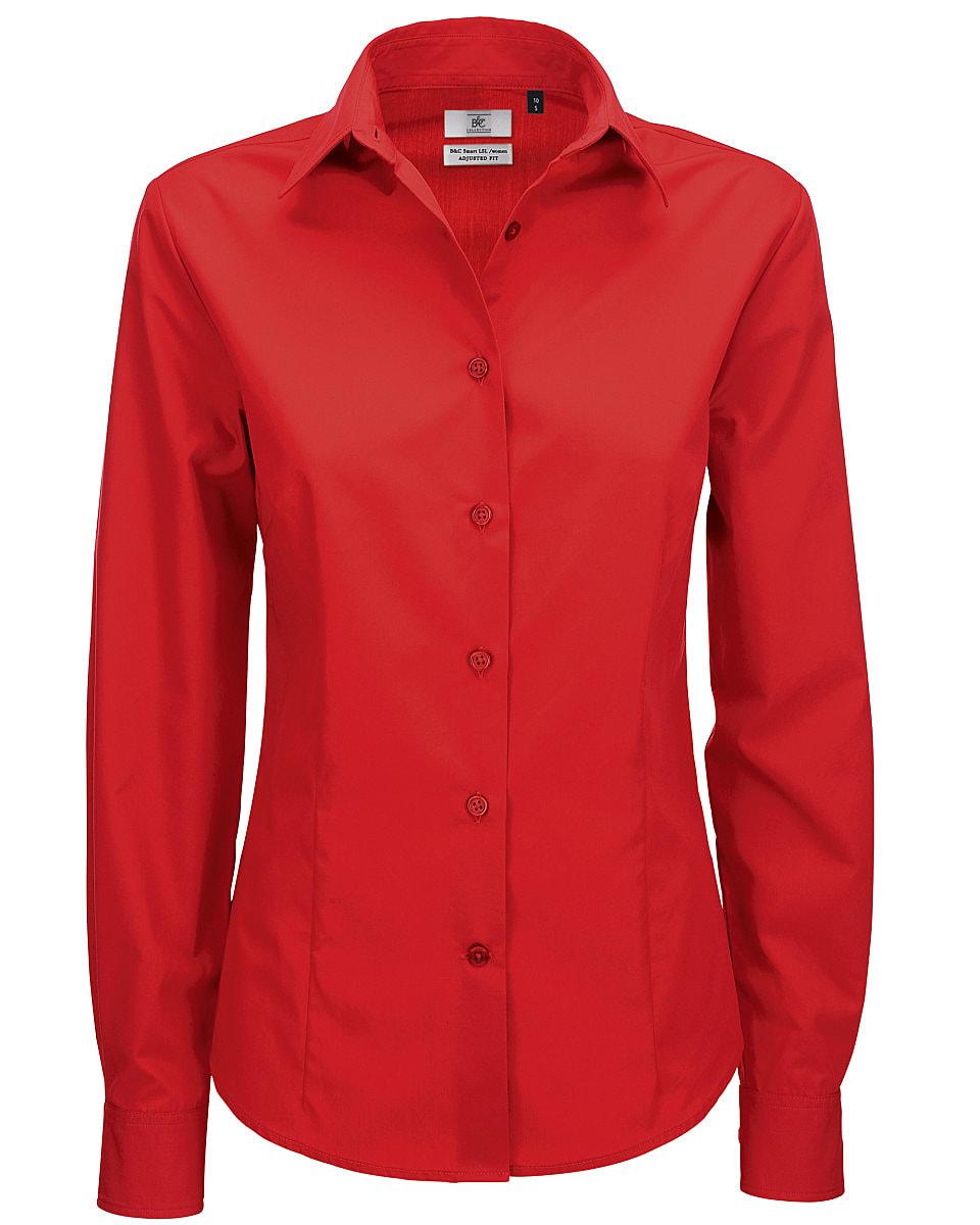 B&C Womens Smart Long-Sleeve Poplin Shirt in Deep Red (Product Code: SWP63)