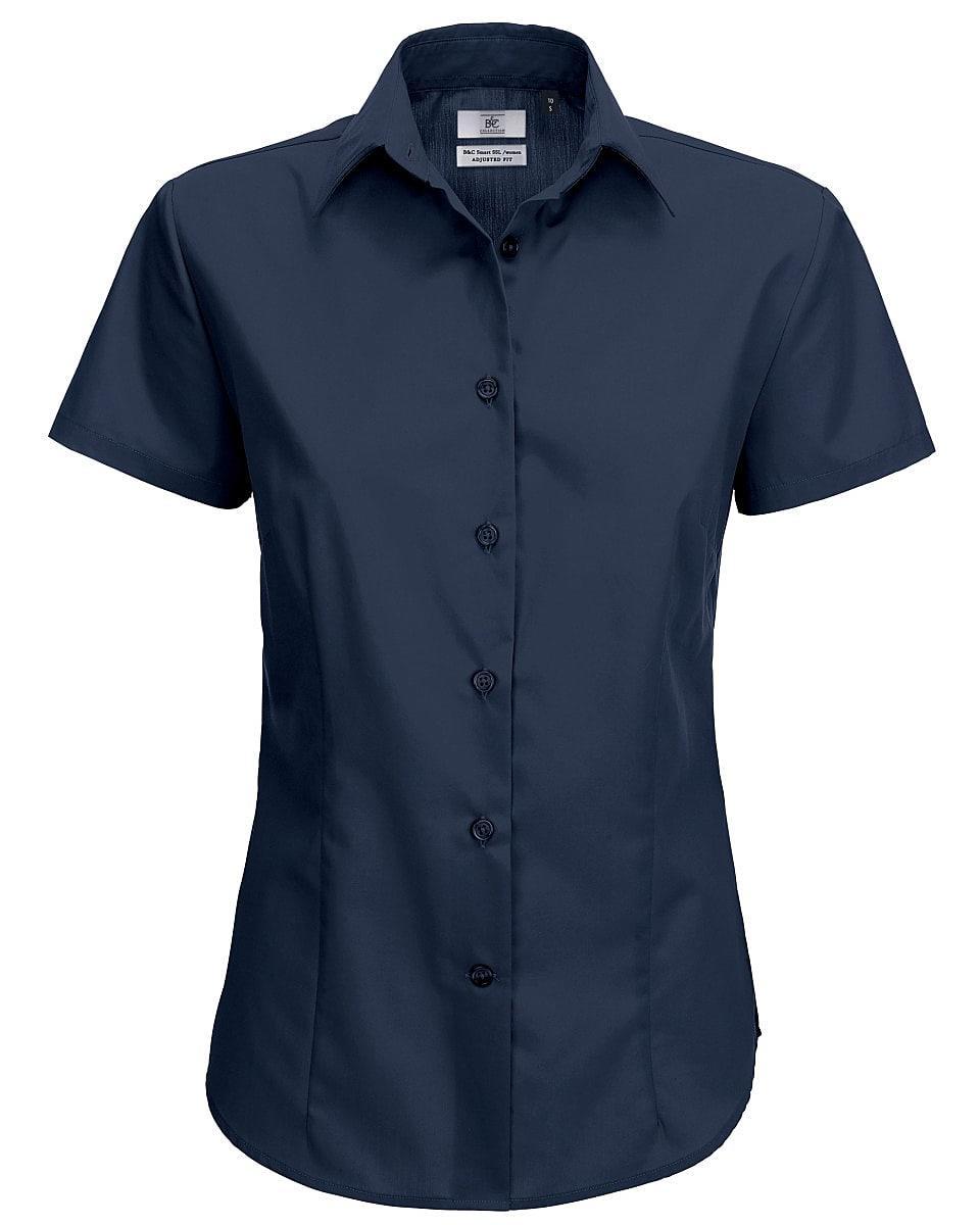 B&C Womens Smart Short-Sleeve Poplin Shirt in Navy Blue (Product Code: SWP64)
