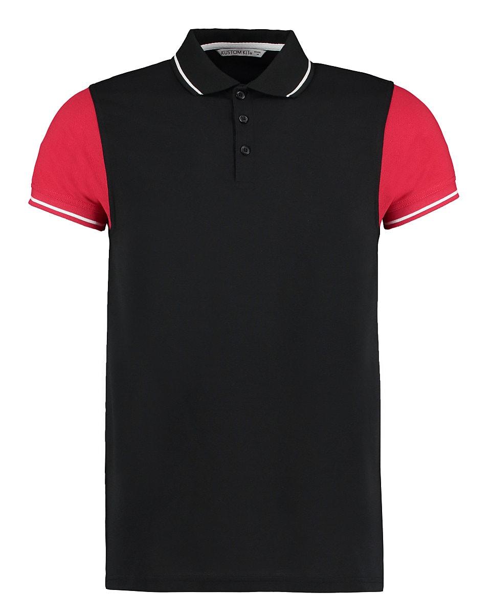 Kustom Kit Contrast Tipped Polo Shirt in Black / Red / White (Product Code: KK415)