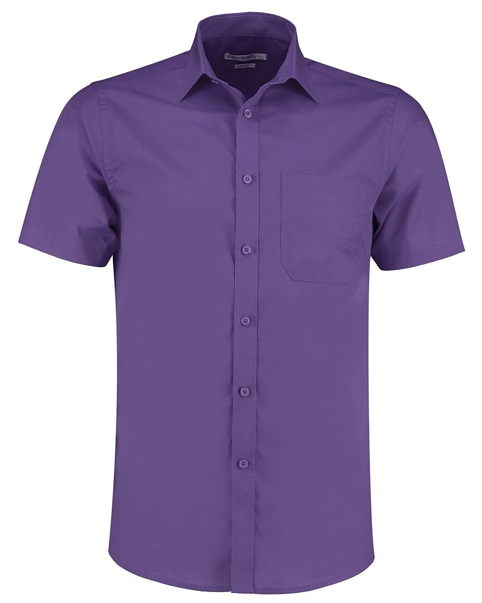 Kustom Kit Mens Short-Sleeve Poplin Shirt in Purple (Product Code: KK141)