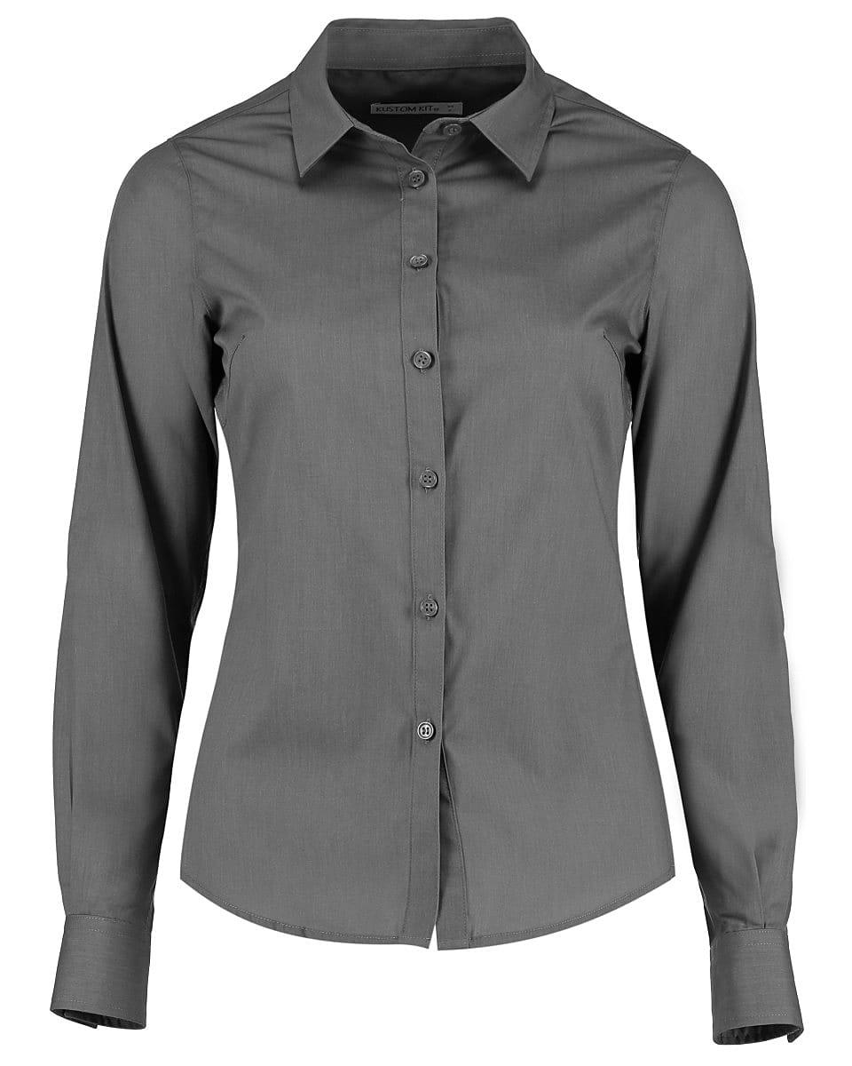 Kustom Kit Womens Long-Sleeve Poplin Shirt in Graphite (Product Code: KK242)