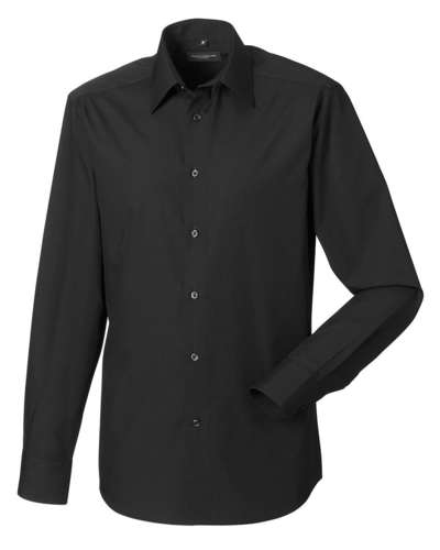 Russell Collection Mens Long-Sleeve Poly-Cotton Easy Care Tailored Poplin Shirt
