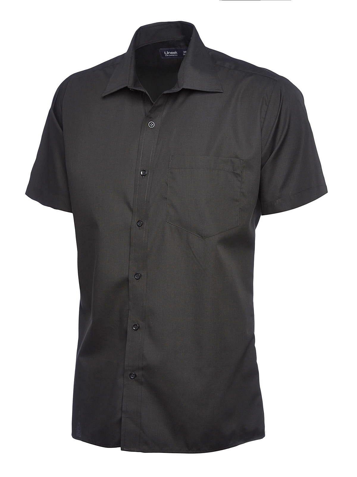 Uneek UC710 ? Mens Poplin Half Sleeve Shirt in Black (Product Code: UC710)
