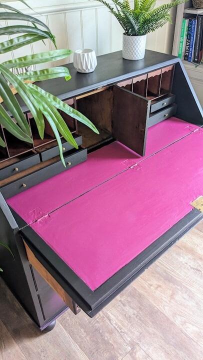 Vintage writing bureau in striking bold colours