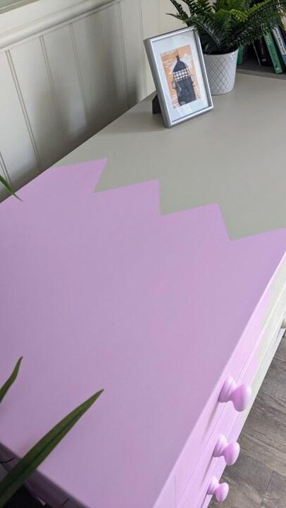 Pink Chest of Drawers - The top of a chest of drawers in stone rosie and pink showing the zig zag design on the top