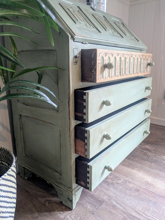 upcycled green shabby chic bureau