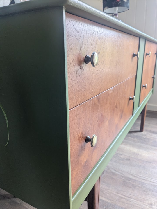 mid century sideboard in green and wood
