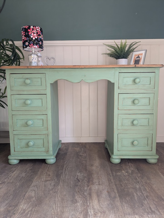 green solid wood desk