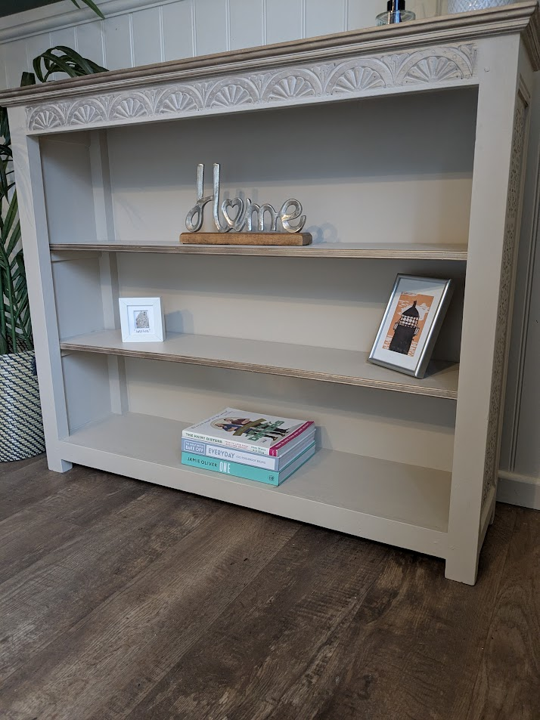 upcycled taupe bookcase