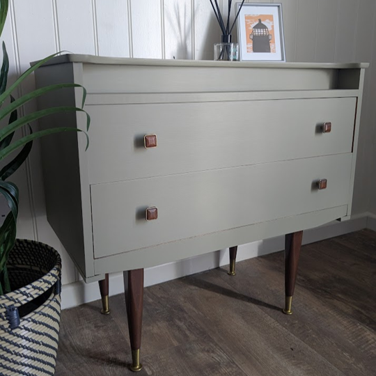green mid century drawers