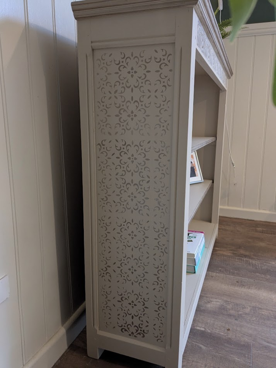 bookcase with stencil detail
