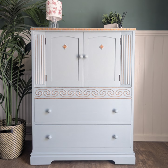 upcycled linen cupboard in blue