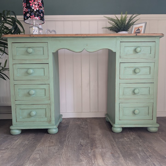 upcycled green and wood desk
