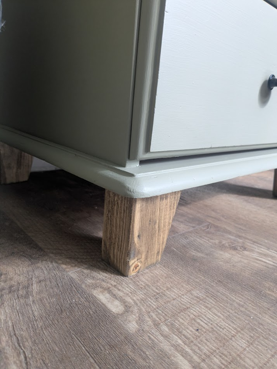 upcycled bedside cabinet in olive green