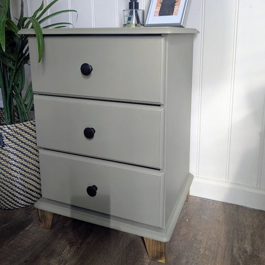 upcycled olive green bedside cabinet