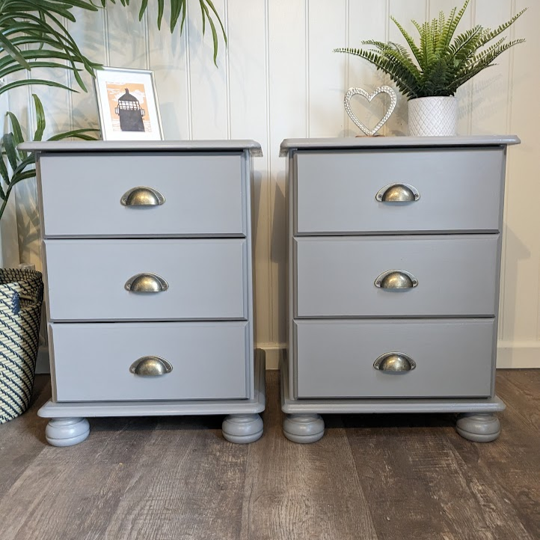 Upcycled grey bedside cabinets