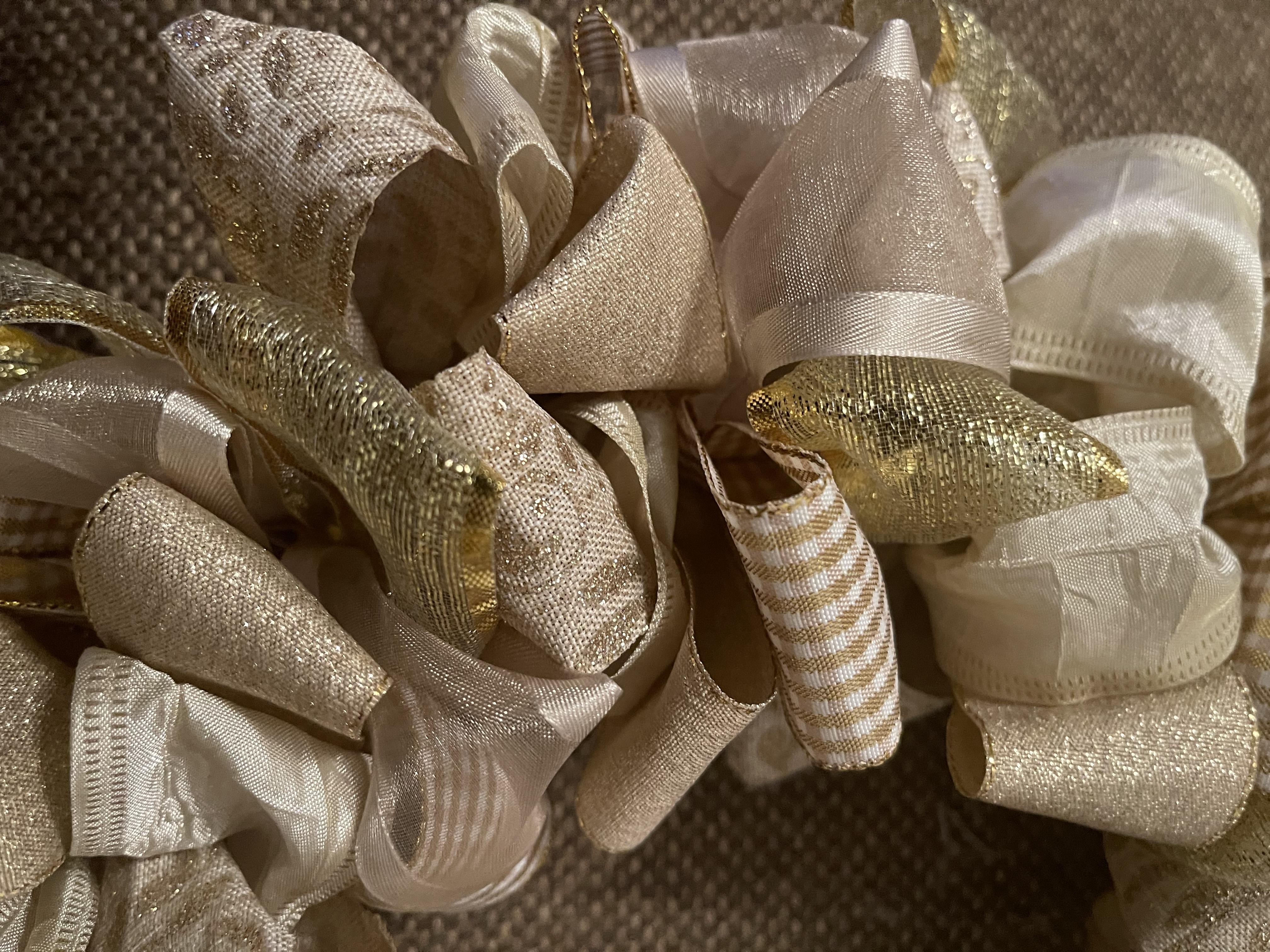 Dawns Beige and Gold Damask mini Bow wreath