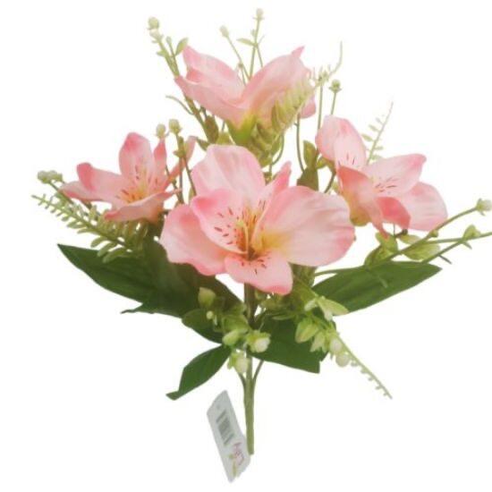 31cm ALSTROEMERIA AND FERN BUSH -PINK