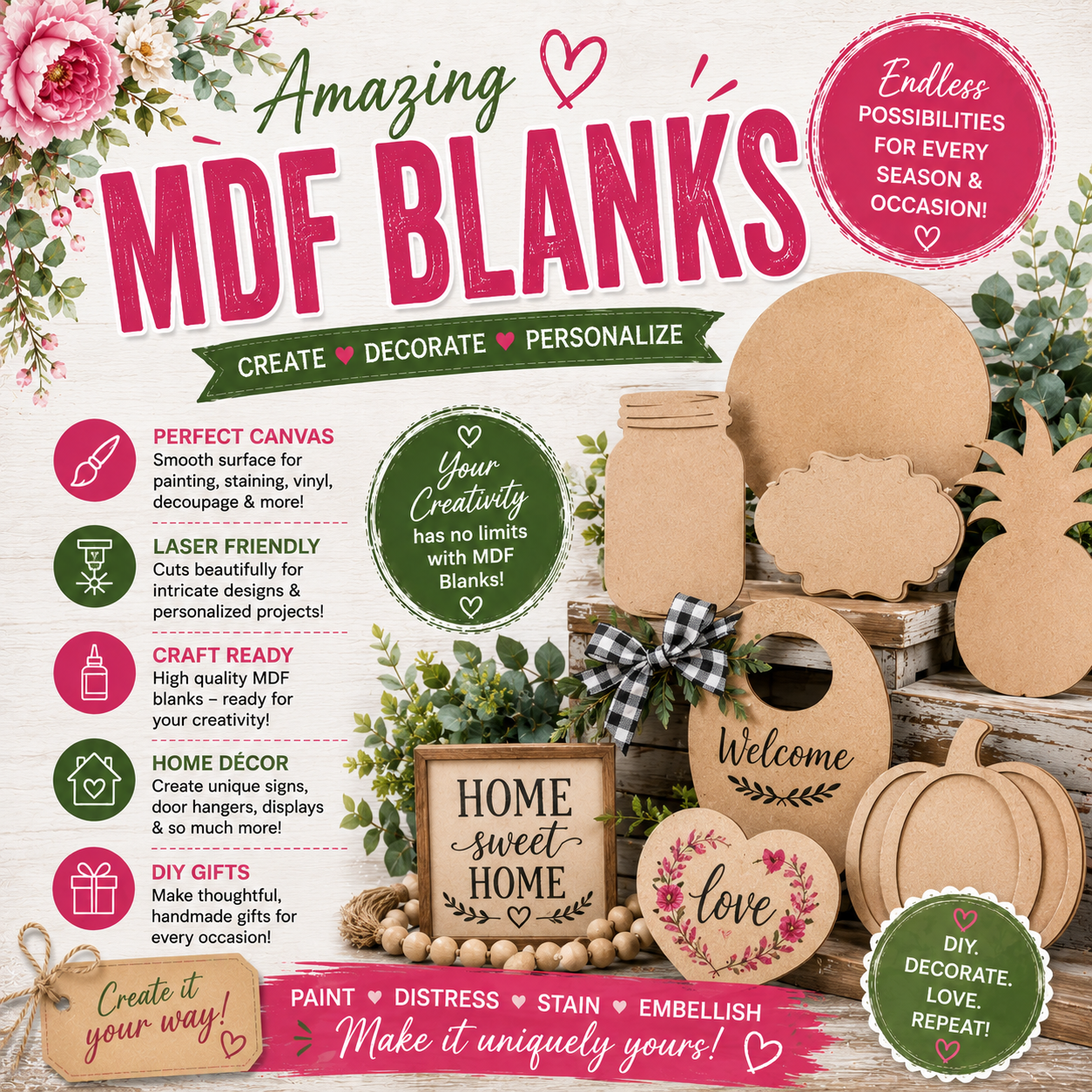 MDF and BLANKS FOR DECORATION