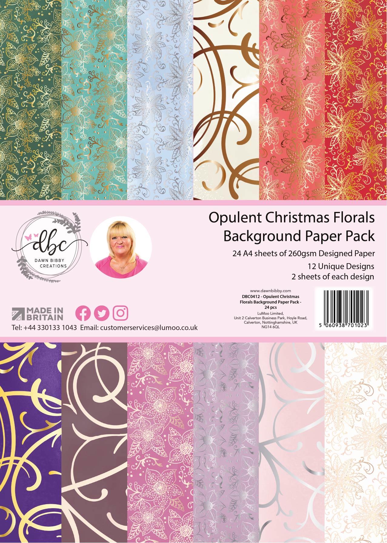 A4 Opulent Christmas Florals Background Paper Pack