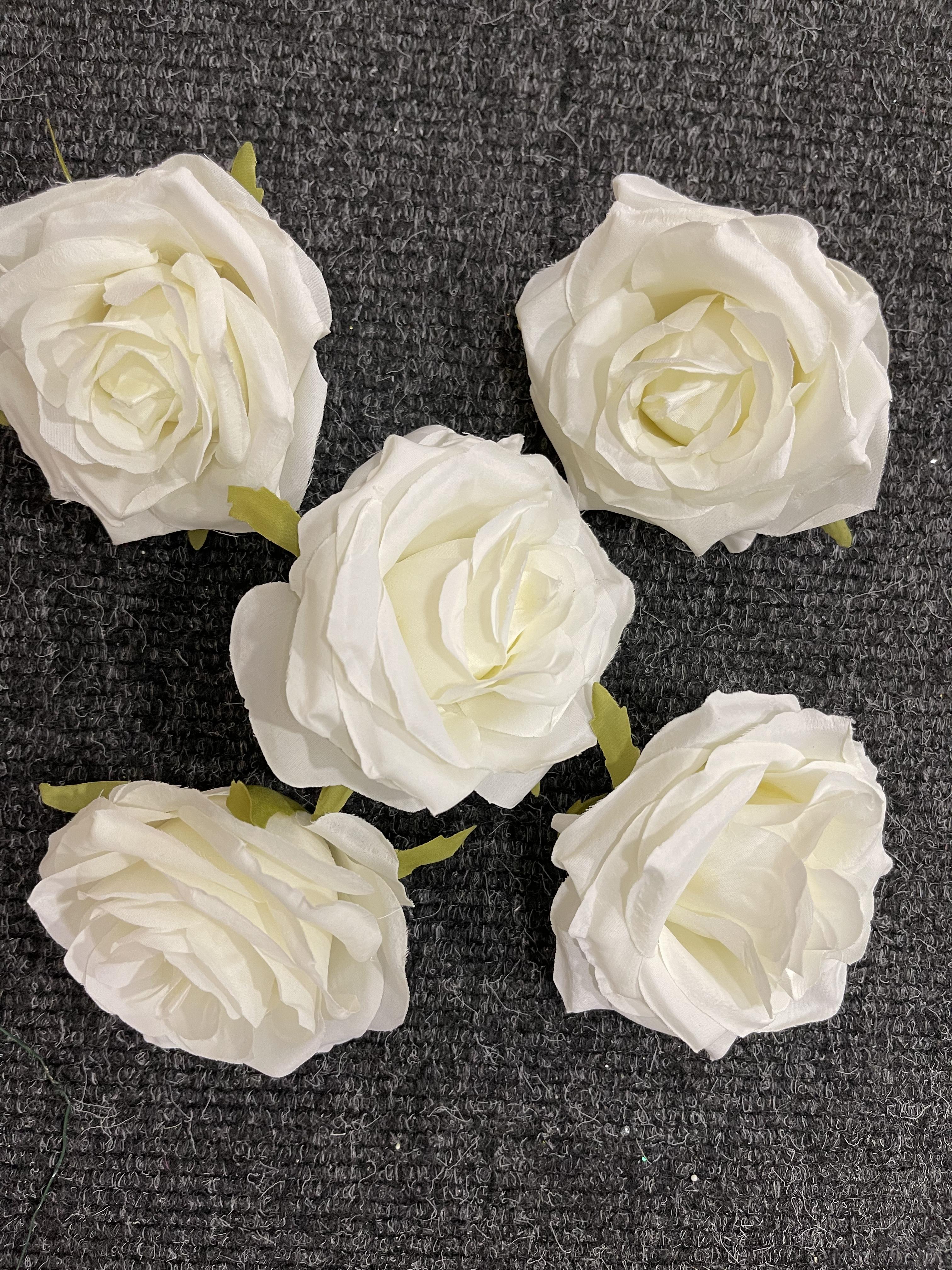 Set of 5 large ivory rose heads