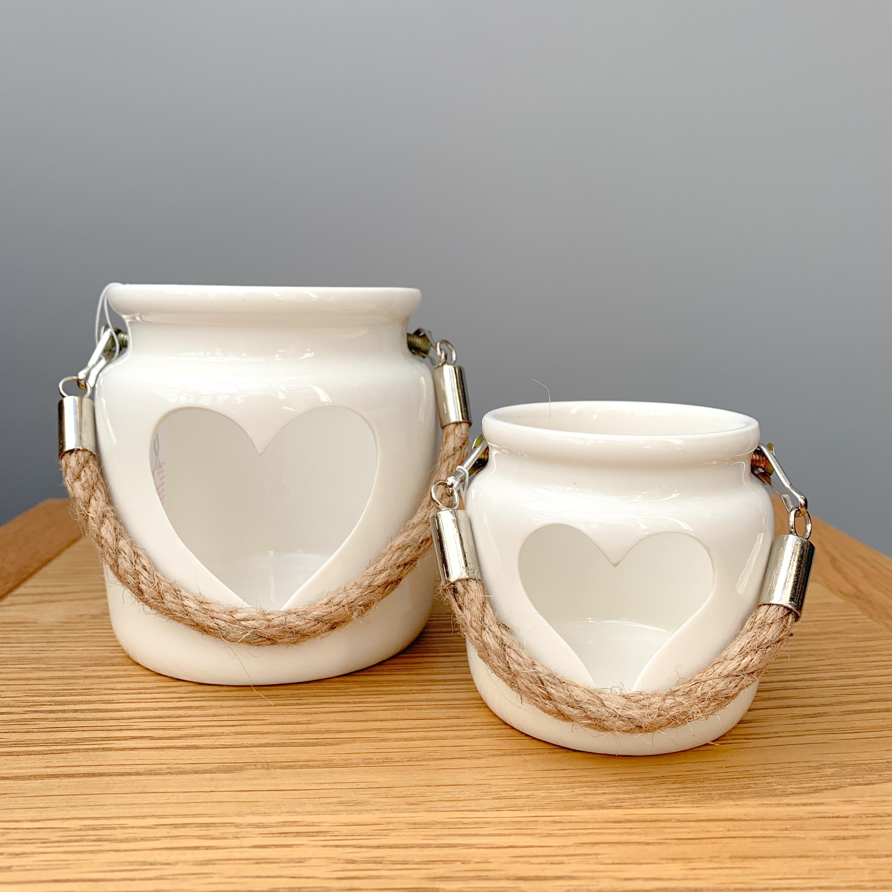 Small White Porcelain Heart Lantern 7cm 