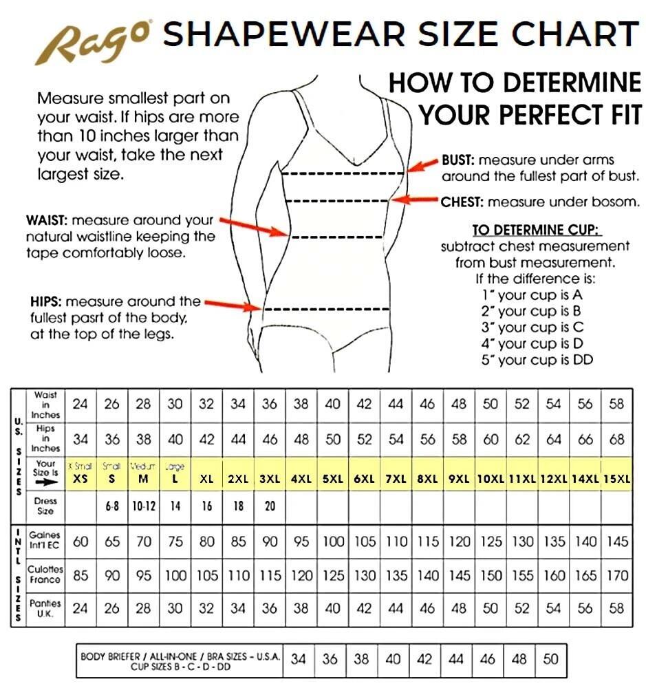 Rago shapewear size chart