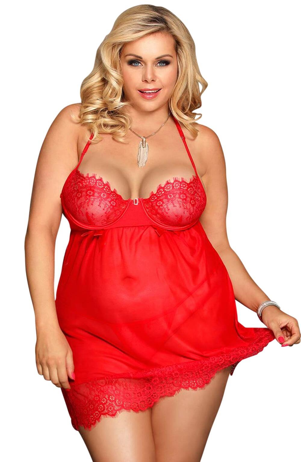 Red Satin & Lace Babydoll