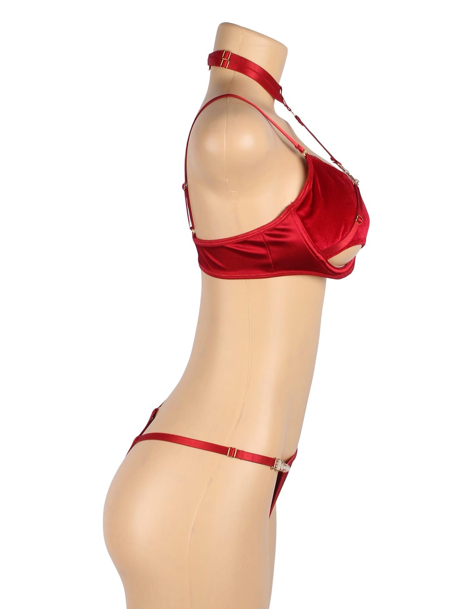 Red Velvet Hollow Cut Out Bra Set profile