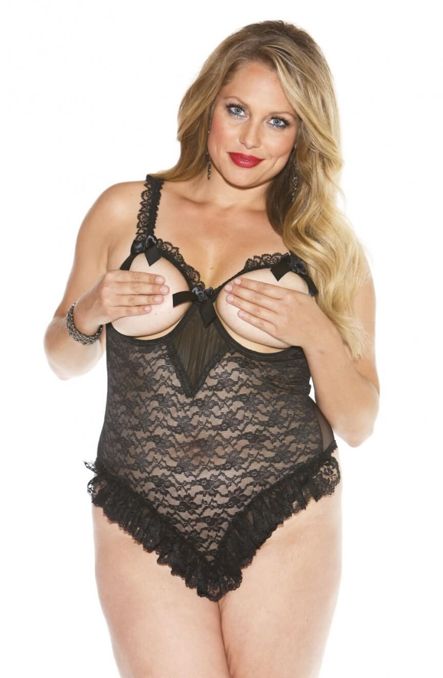 Black 'Boobs Out' Teddy With Open Crotch