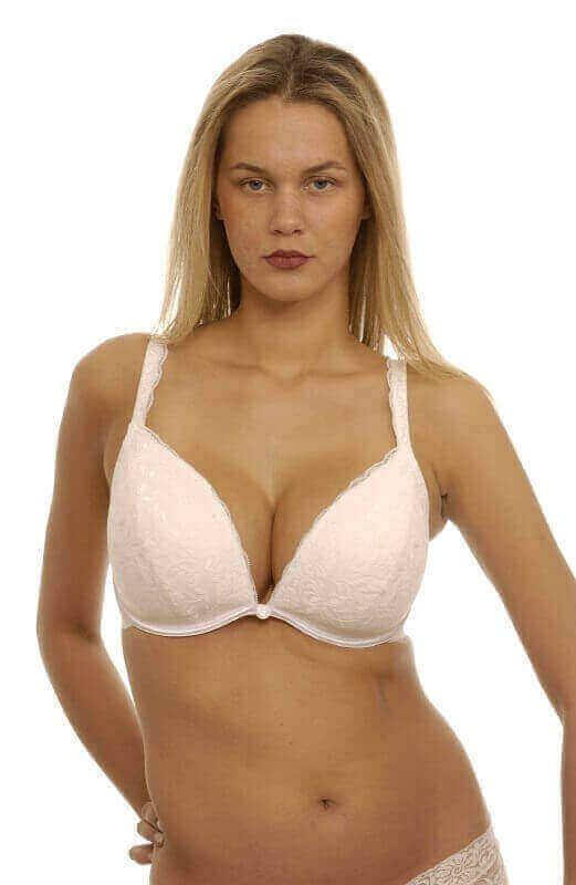 Plus Size White Lace Padded Underwired Plunge Bra