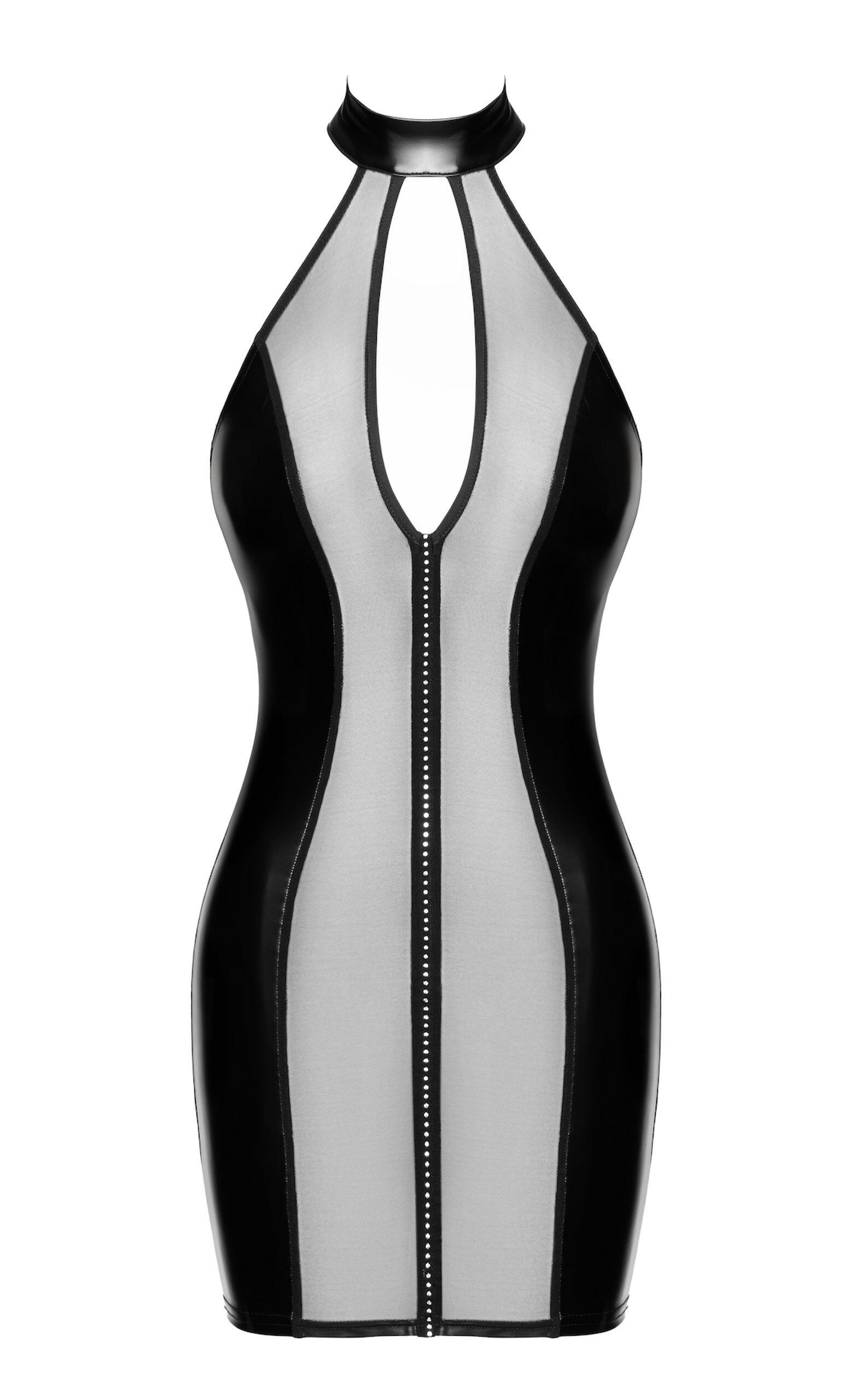 Mesh & Wet Look Mini Dress front